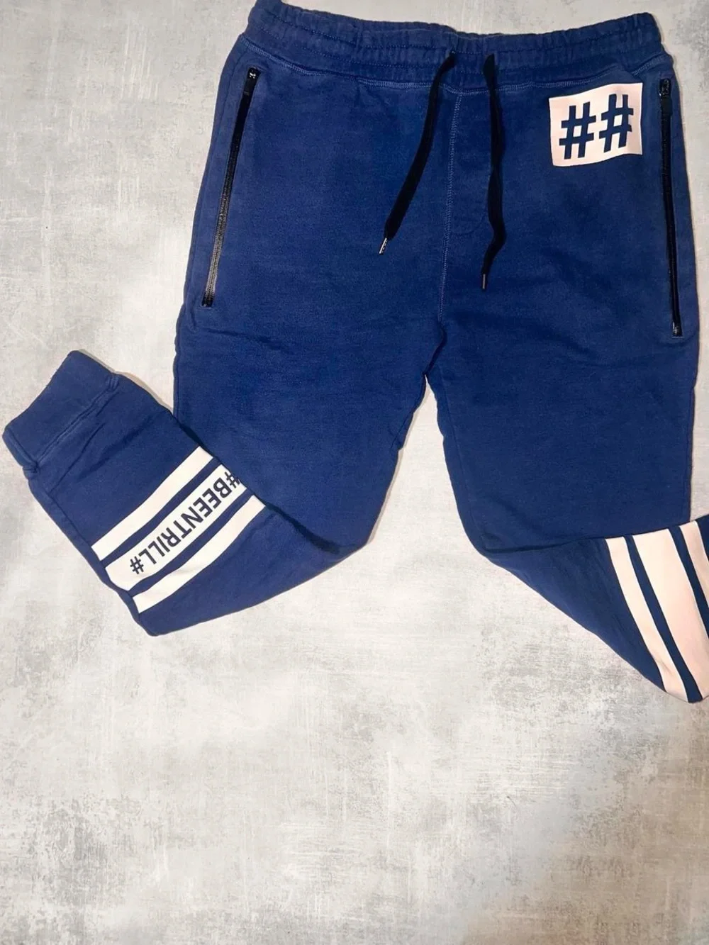Been Trill Navy Navy Blue Jogger Pants with Hashtag Accent